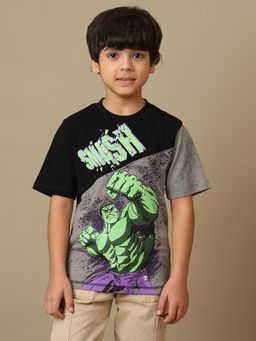 Kidsville - Official Marvel Comic Hulk SMASH Printed Regular Fit Cotton Tshirt For Boys