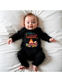 KNITROOT - Unisex Black Cotton Printed Romper