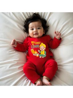 KNITROOT - Unisex Red Cotton Printed Romper