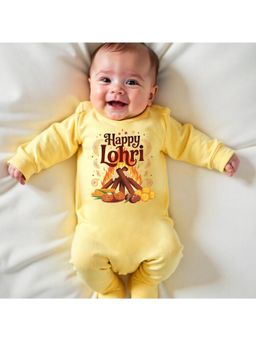KNITROOT - Unisex Yellow Cotton Printed Romper
