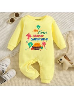 KNITROOT - Unisex Yellow Cotton Printed Romper