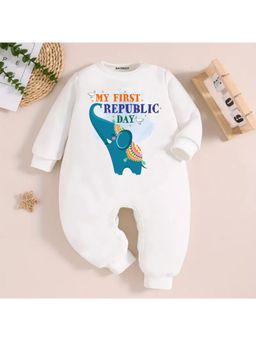 KNITROOT - Unisex White Cotton Printed Romper