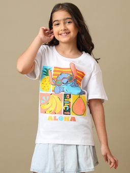 Kidsville - Official Lilo & Stitch Graphic Printed Relaxed Fit Cotton Tshirt For Girls
