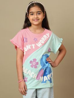 Kidsville - Official Lilo & Stitch Graphic Printed Relaxed Fit Cotton Tshirt For Girls