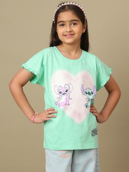 Kidsville - Official Lilo & Stitch Graphic Printed Relaxed Fit Cotton Tshirt For Girls