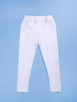 KiddoPanti - Girls White Polyester Solid Jeggings