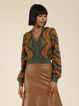 Label Ritu Kumar - Green Lace Crop Jacket