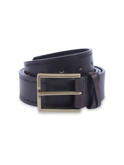 United Colors of Benetton - Men Leather Belt - Brand Imprint & Old English Brush Buckle -Brown