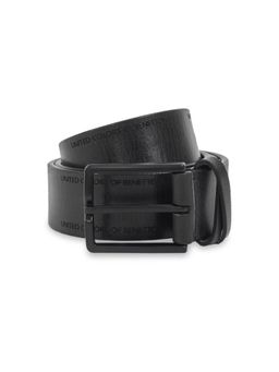 United Colors of Benetton - Men Leather Belt - Brand Imprint & Old English Brush Buckle - Black