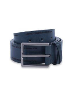 United Colors of Benetton - Men Leather Belt - Old English Brush Buckle - Navy Blue