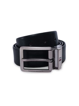 Tommy Hilfiger - Men Reversible Leather Pebbled Belt - Black & Wine