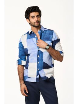 TERRA LUNA - Men Alto Lite Multi-Color Printed Collar Neck Khadi Shirt