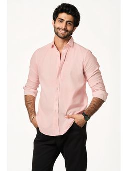 TERRA LUNA - Men Sola Pink Solid Collar Neck Khadi Shirt