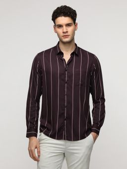 Crocodile - Men Burgundy Stripe Fluid Shirt