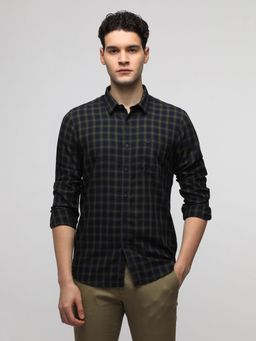 Crocodile - Men Navy Cotton Plaid Shirt