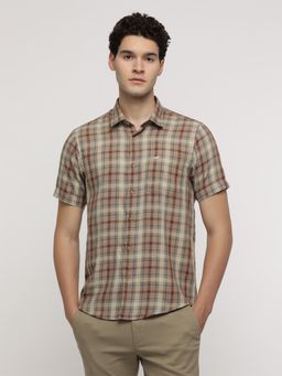 Crocodile - Men Brown Luxury Soft Plaid Shirt