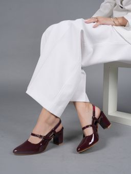 MOZAFIA - Women Maroon Classic Formal Block Sandal Heels
