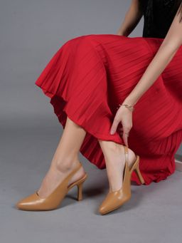 MOZAFIA - Women Beige Classic Formal Block Sandal Heels