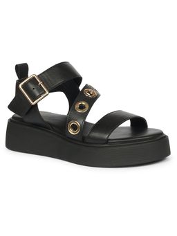Viviblu - Women Black Leather Platform Sandals