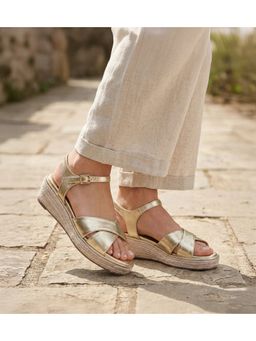 Pair ie Tales - Women Cross-Strap Sandals with Ankle Strap - Gold - Gold