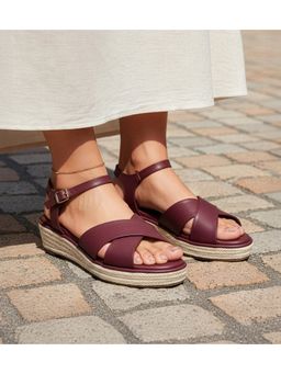 Pair ie Tales - Women Cross-Strap Wedges with Ankle Strap - Maroon - Maroon