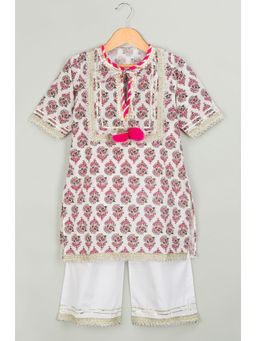 Tiny Pants - Hand Block Printed Kurta With White Palazzo (Set of 2)