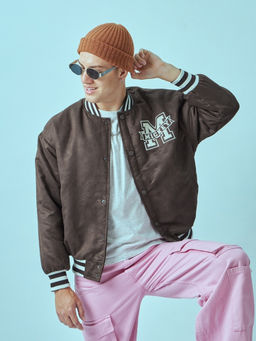 Bewakoof - Men's Brown Embroidered Oversized Jacket