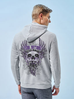 Bewakoof - Men's Grey Fear Nothing Graphic Printed Hoodies