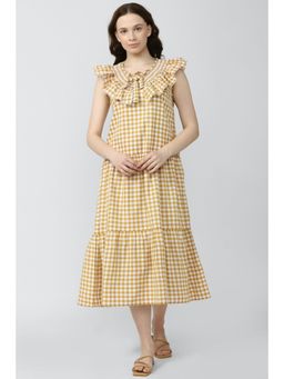 Van Heusen - Women Yellow Check Midi Casual Dress