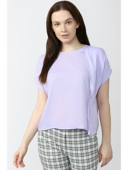 Van Heusen - Women Lavender Solid Casual Round Neck Top