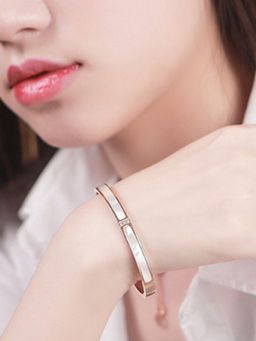 Designs & You - Stainless Steel Rose Gold Plated Mother Of Pearls Contemporary Bracelet