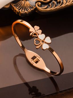 Designs & You - Rose Gold Plated Mother Of Pearls Dual Flower Openable Floral Bracelet