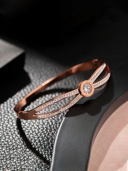 Designs & You - Stainless Steel Rose Gold Plated Roman Numerals American Diamond Studded Bracelet
