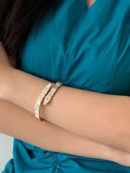 Designs & You - Stainless Steel Gold Plated Mother Of Pearl Snake Styled Ad Studded Bracelet