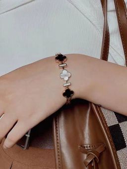 Designs & You - Rose Gold Plated Mother Of Pearls Three Clover Leaf Irish Design Bracelet