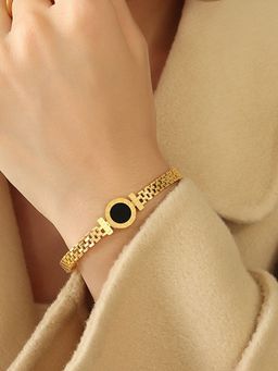 Designs & You - Stainless Steel Gold Plated Roman Numerals Zig Zag Style Contemporary Bracelet