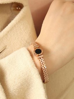 Designs & You - Stainless Steel Rose Gold Plated Roman Numerals Zig Zag Style Contemporary Bracelet