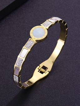 Designs & You - Stainless Steel Gold Plated Mother Of Pearl Roman Numerals Ad Studded Bracelet