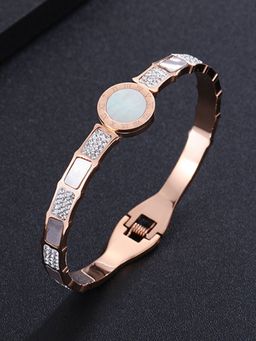 Designs & You - Stainless Steel Rose Gold Plated Mother Of Pearl Roman Numerals Ad Studded Bracelet