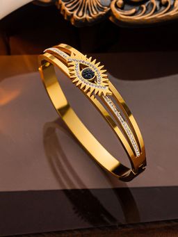 Designs & You - Stainless Steel Gold Plated American Diamond Studded Evil Eye Bracelet