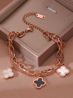 Designs & You - Rose Gold Plated Mother Of Pearls Clover Inspired Irish Design Wraparound Bracelet