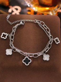 Designs & You - Silver Plated Mother Of Pearls Clover Inspired Irish Design Wraparound Bracelet