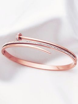 Designs & You - Stainless Steel Rose Gold Plated American Diamond Studded Nail Inspired Bracelet