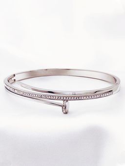 Designs & You - Stainless Steel Silver Plated American Diamond Studded Nail Inspired Bracelet