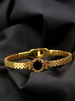 Designs & You - Stainless Steel Gold Plated Roman Numerals Zig Zag Style Contemporary Bracelet