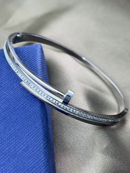 Designs & You - Stainless Steel Silver Plated American Diamond Studded Nail Inspired Bracelet