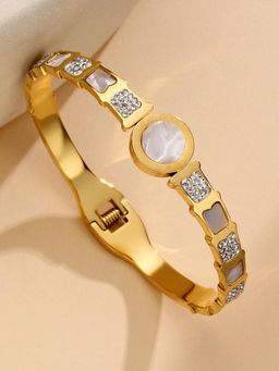 Designs & You - Stainless Steel Gold Plated Mother Of Pearl Roman Numerals Ad Studded Bracelet