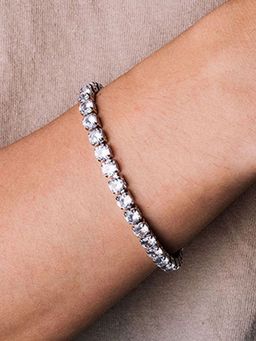 Designs & You - Silver Plated Round Cut Cubic Zirconia White Matrix Tennis Bracelet
