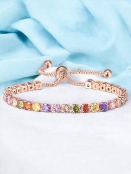 Designs & You - Rose Gold Plated Round Cut Cubic Zirconia Multicolour Matrix Tennis Bracelet