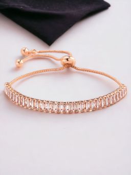Designs & You - Rose Gold Plated Rectangular Cut Cubic Zirconia White Matrix Tennis Bracelet